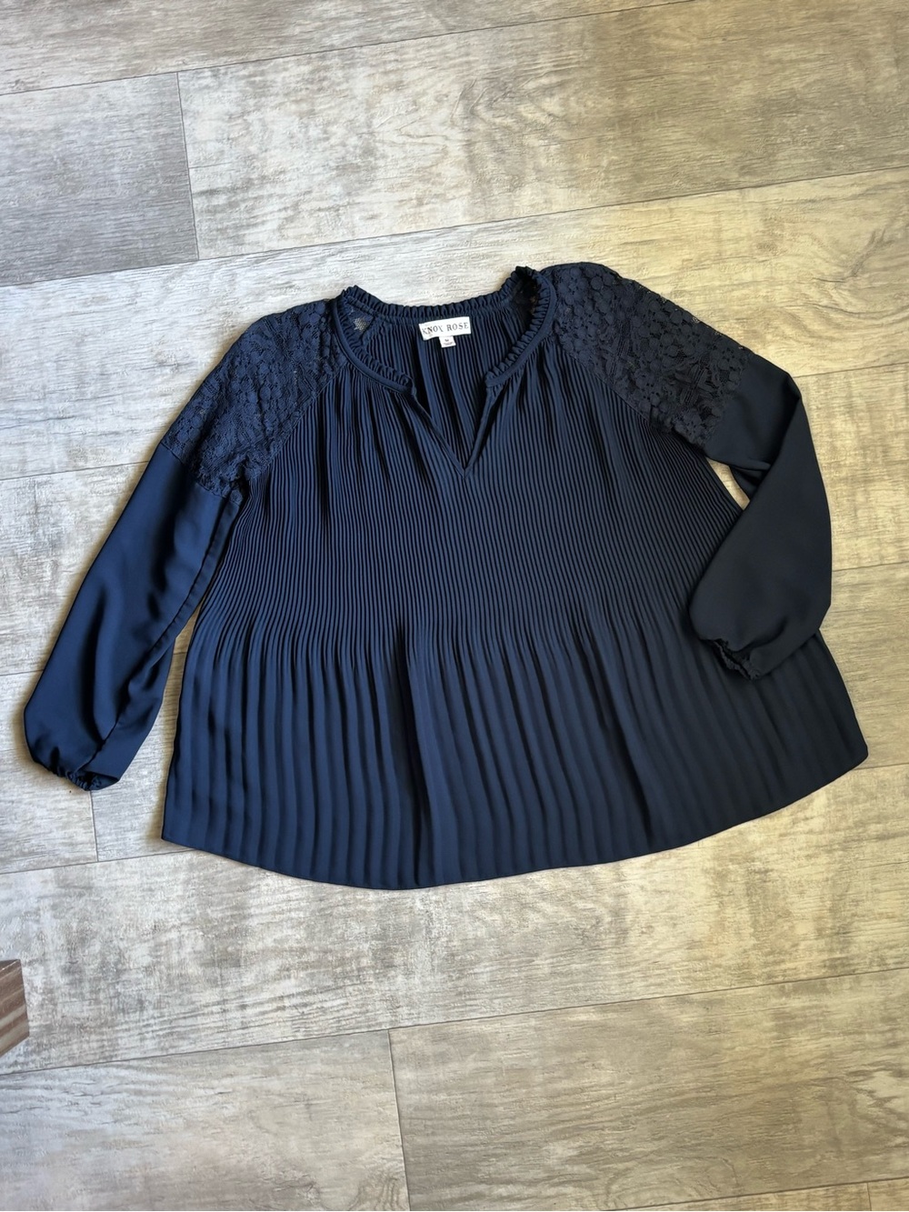 Navy Pleated Lace Women's Blouse size M-044